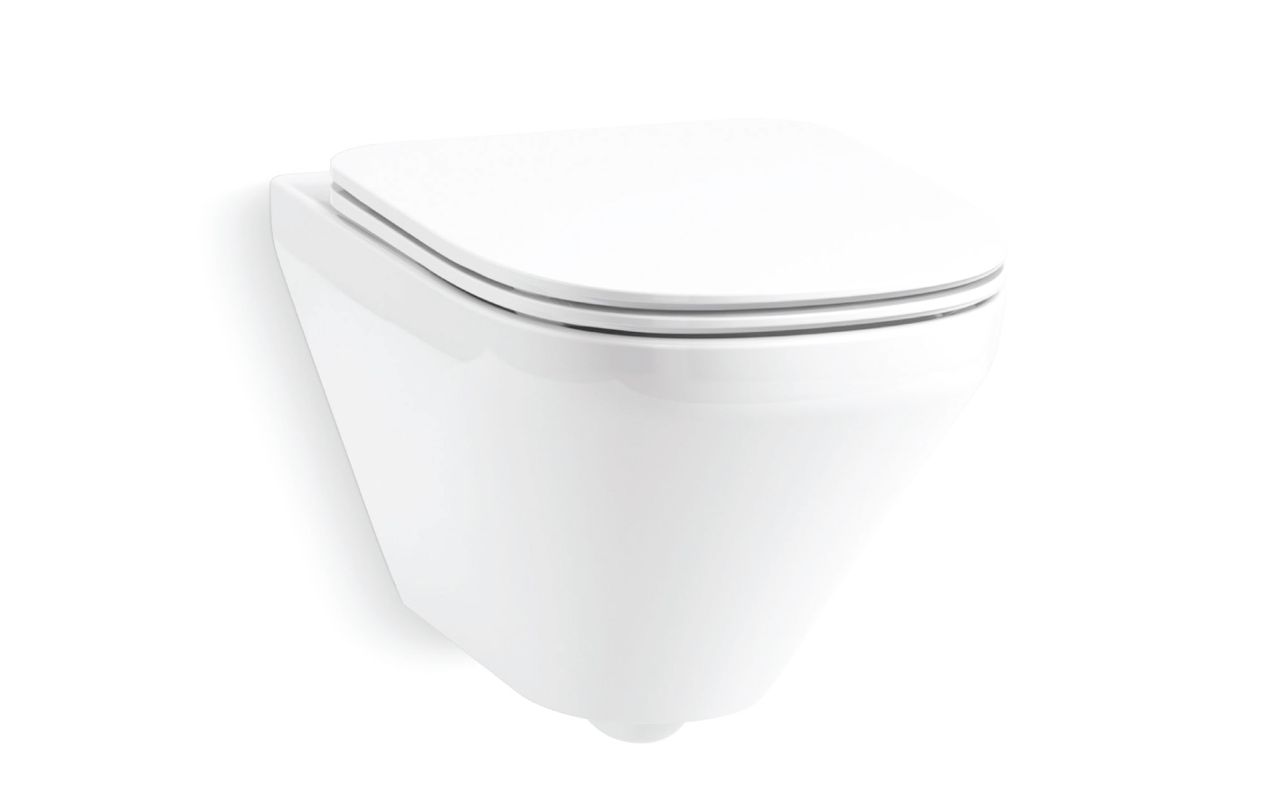 Wall-mounted toilet bowl with toilet seat cover in white