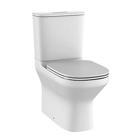 Rimless toilet bowl with stacked seat design